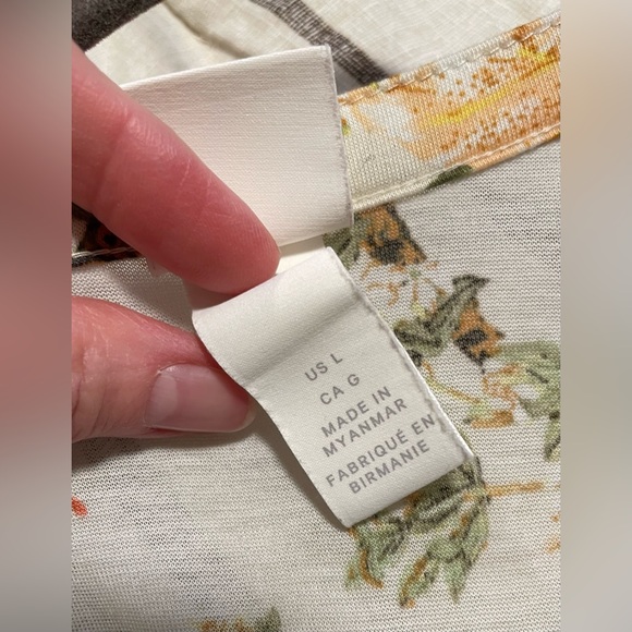 H&M Floral Sheer Blouse Tunic Top bird hummingbird cream green orange yellow - Picture 6 of 12